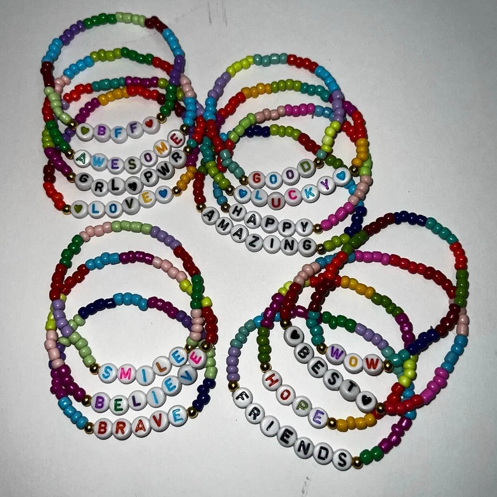 Colorful Beaded Friendship/Positive Affirmations Stretch Bracelets Set/Lot-15